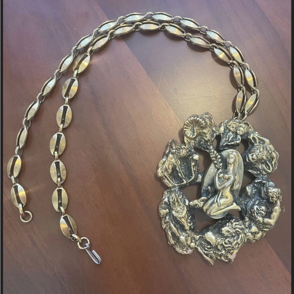 Vintage Tortolani Huge Zodiac Pendant Necklace